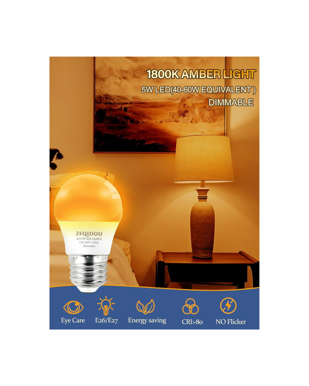 Amber Blue-Light Blocking Dimmable Light Bulbs