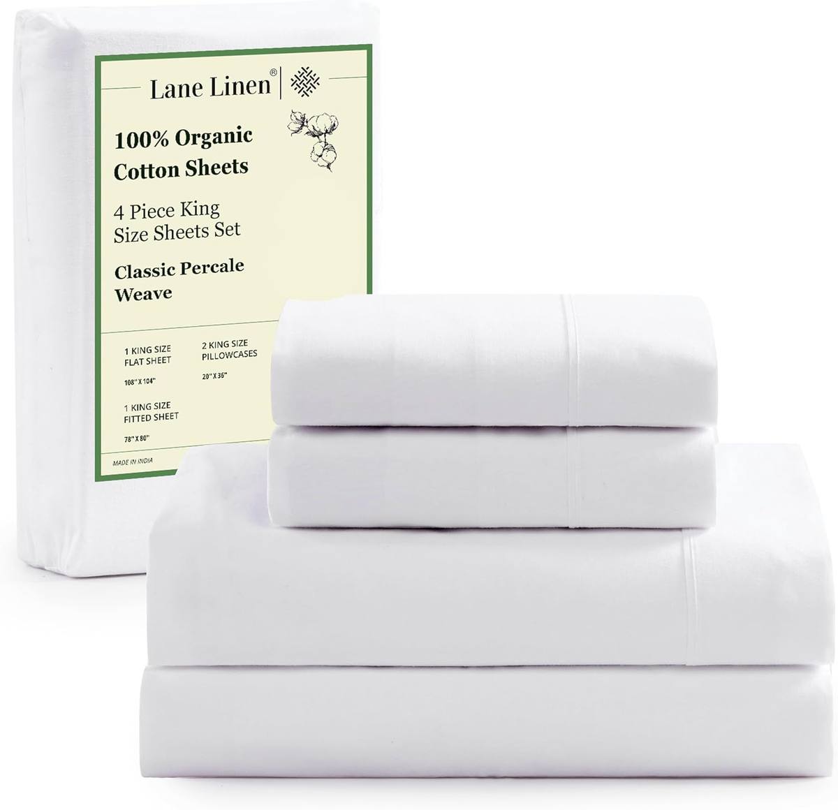 100% Organic Cotton King Size Sheets Set