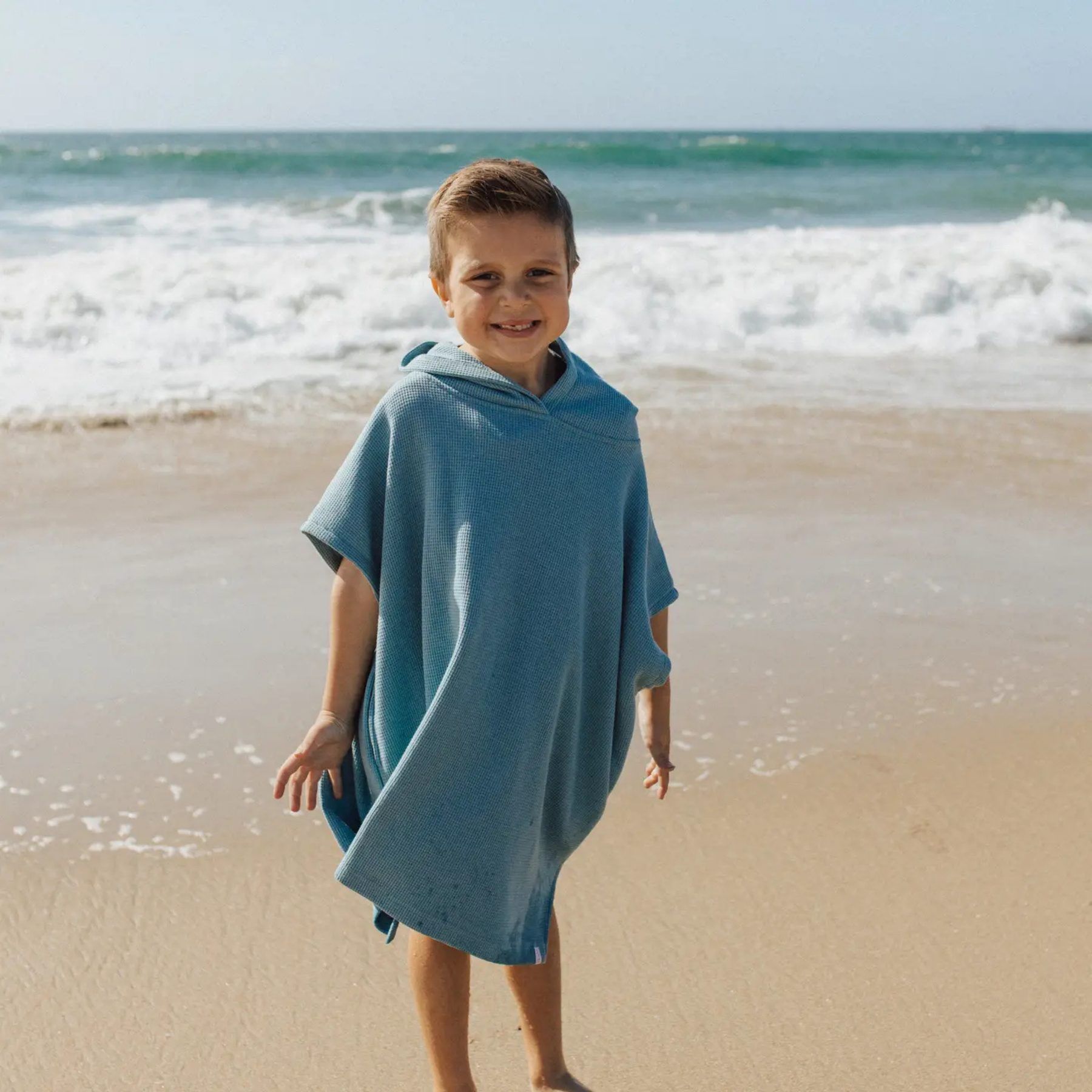 Waffle Beach Poncho Stone Blue