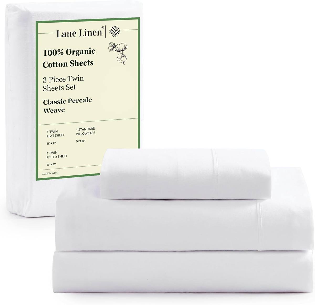 100% Organic Cotton Twin Size Sheets Set
