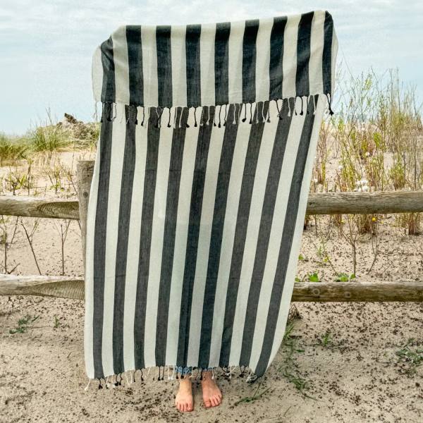 Black Striped Turkish Cotton Beach Towels