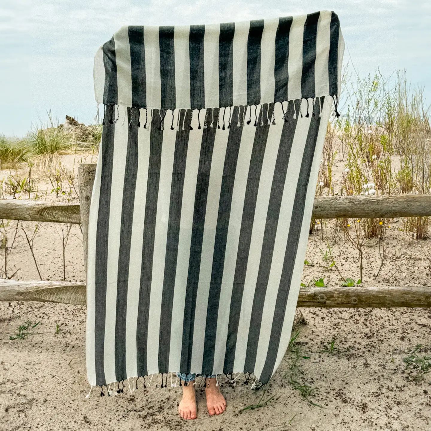 Black Striped Turkish Cotton Beach Towels