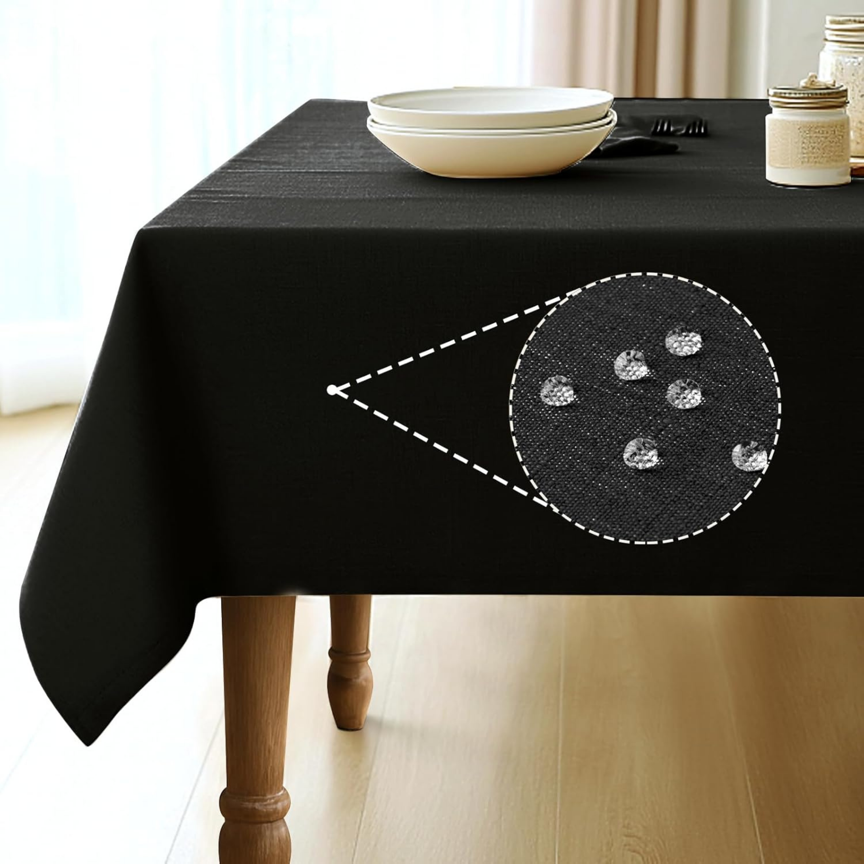 Rectangle Linen Blend Black Tablecloth 60 x 84 Inch