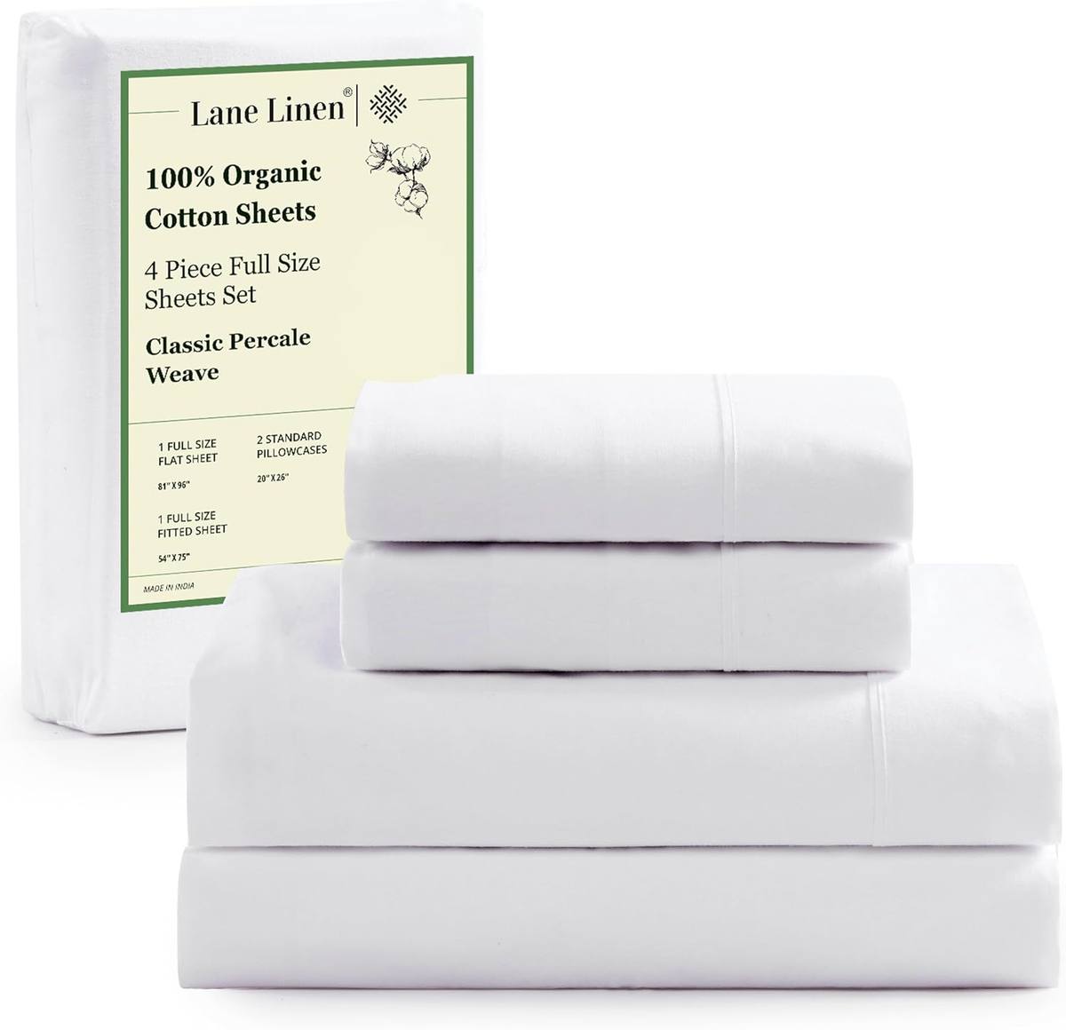 100% Organic Cotton Full Size Sheets Set