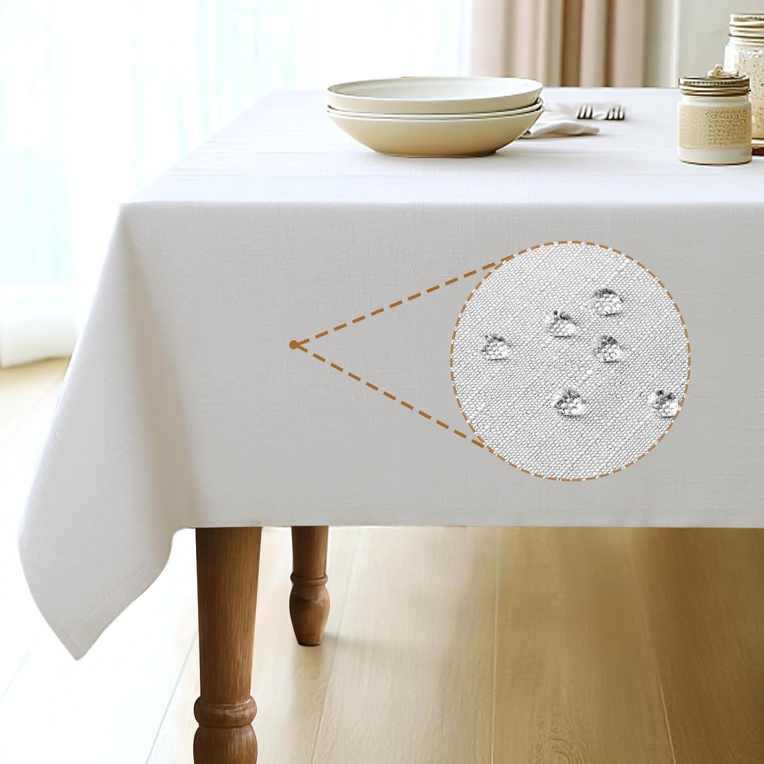 Rectangle Linen Blend White Tablecloth 52 x 70 Inch