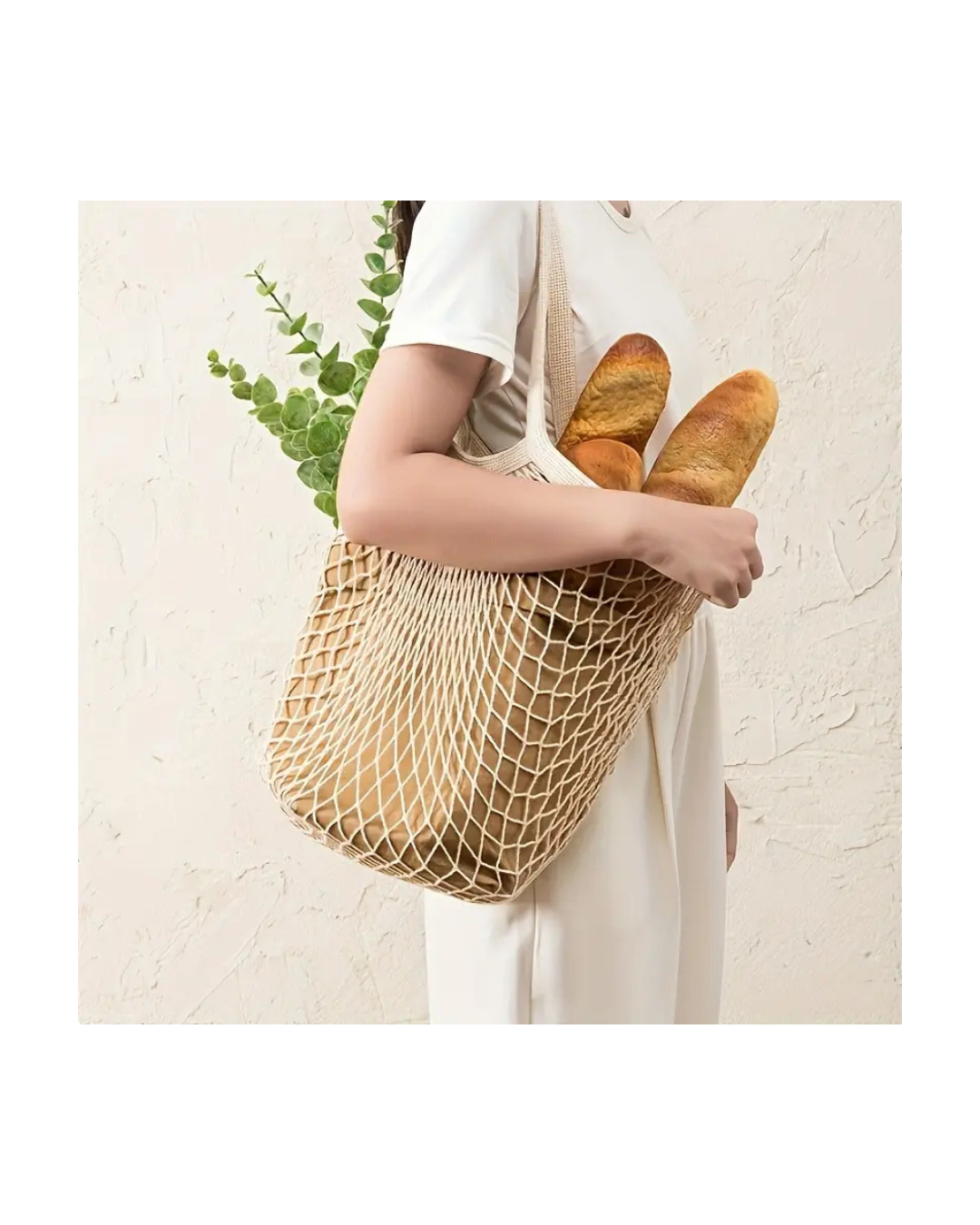 Beige Mesh Shopping Bags