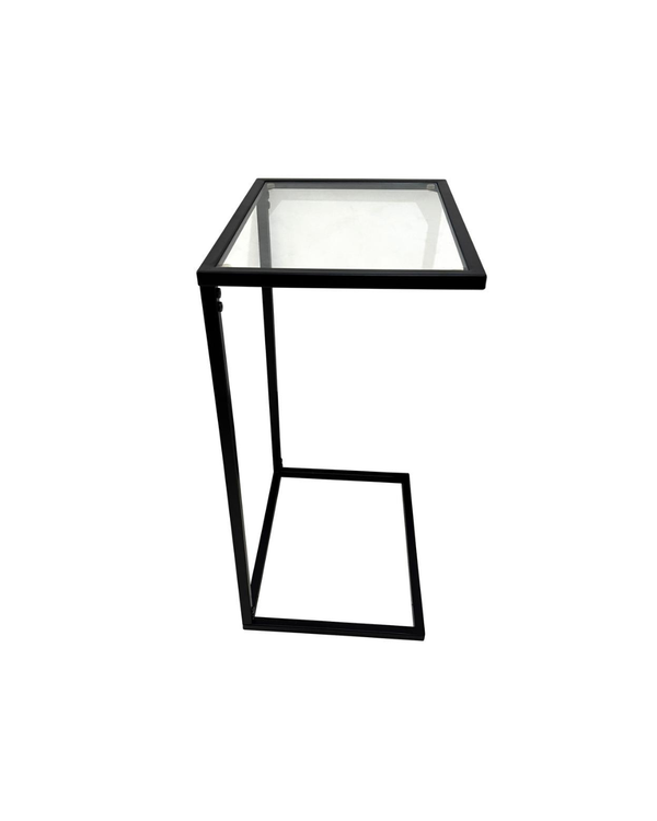 Metal Side Table with Glass Top Black