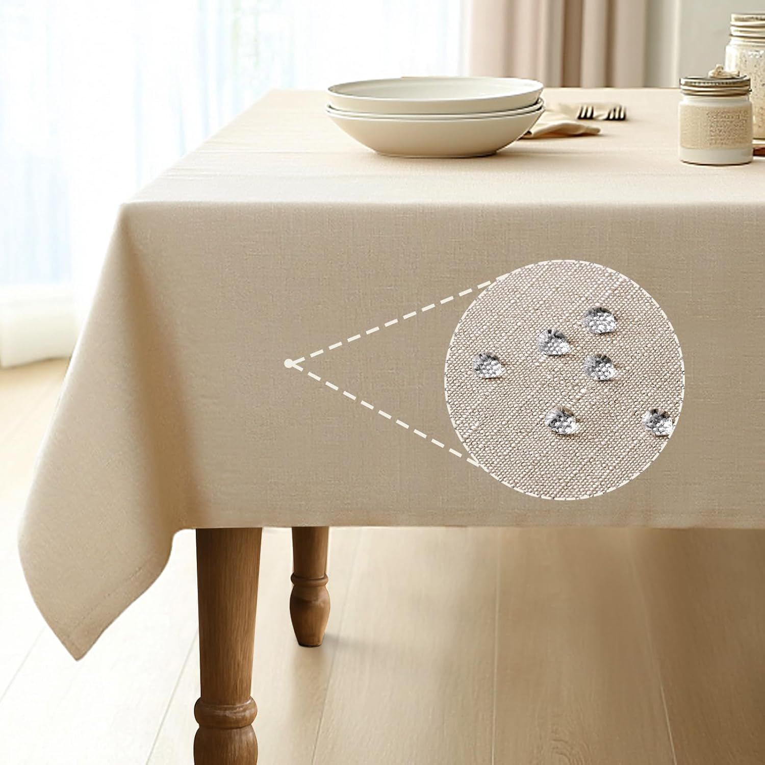 Rectangle Linen Blend Beige Tablecloth 52 x 70 Inch