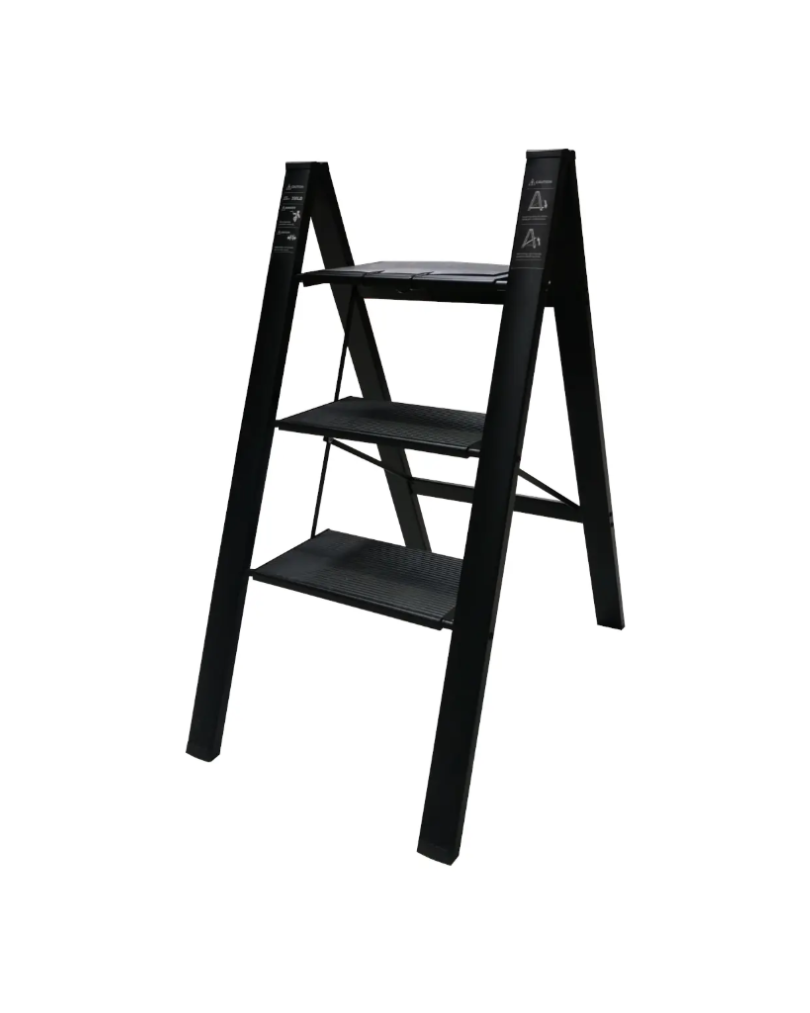 Aluminum Folding 3 Step Black Ladder